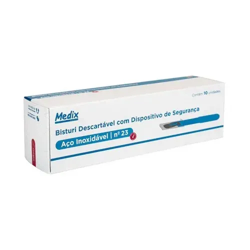 Bisturi Descartável com Dispositivo de Segurança Aço Inox - Medix
